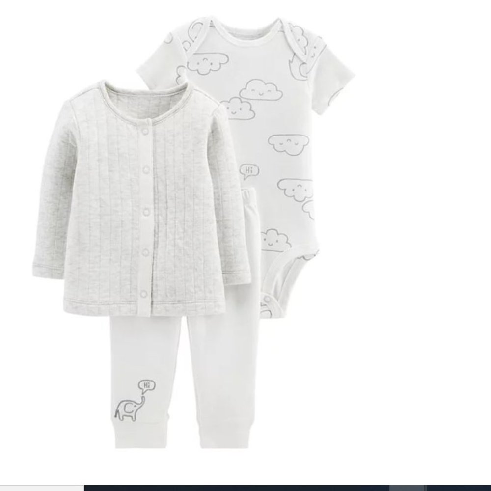 Carter's Bodysuit, Quilted cardigan & Pant Set 6mo